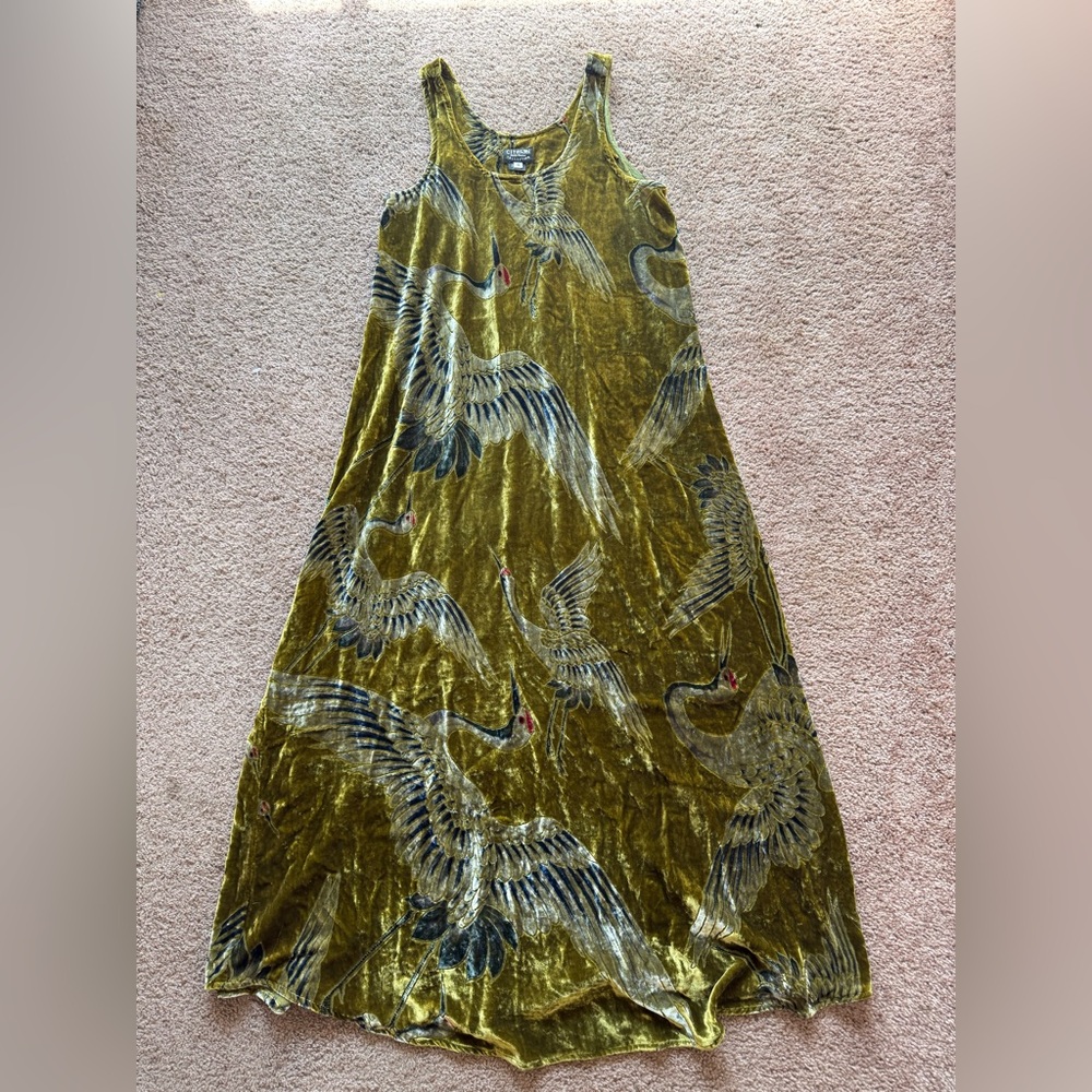 citron blue crane velvet dress olive green small scoop neck animal wedding guest